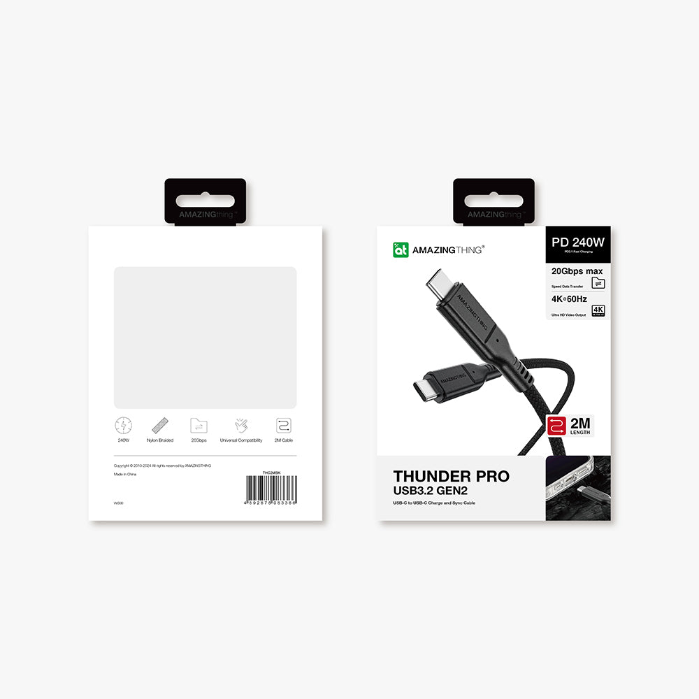 Amazingthing Thunder Pro USB3.2 Gen2 PD3.1 Port Korumalı Type-C to Type-C Kablo 2m 240W 4K@60Hz Siyah