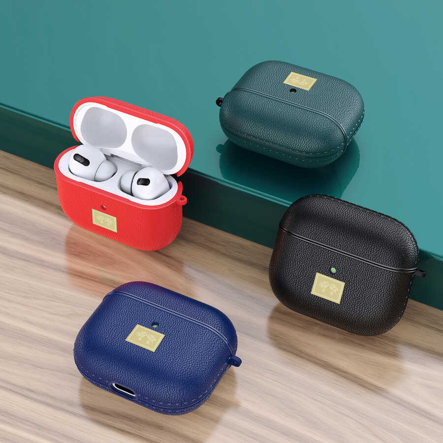 Apple Airpods 3. Nesil Kılıf Deri Görünümlü Askı Aparatlı Wlons Kılıf Lacivert