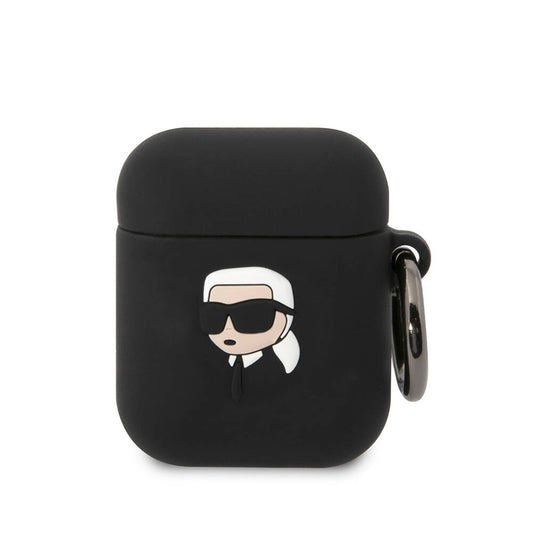 Apple Airpods Kılıf Karl Lagerfeld Orjinal Lisanslı Karl 3D Silikon Kapak Siyah