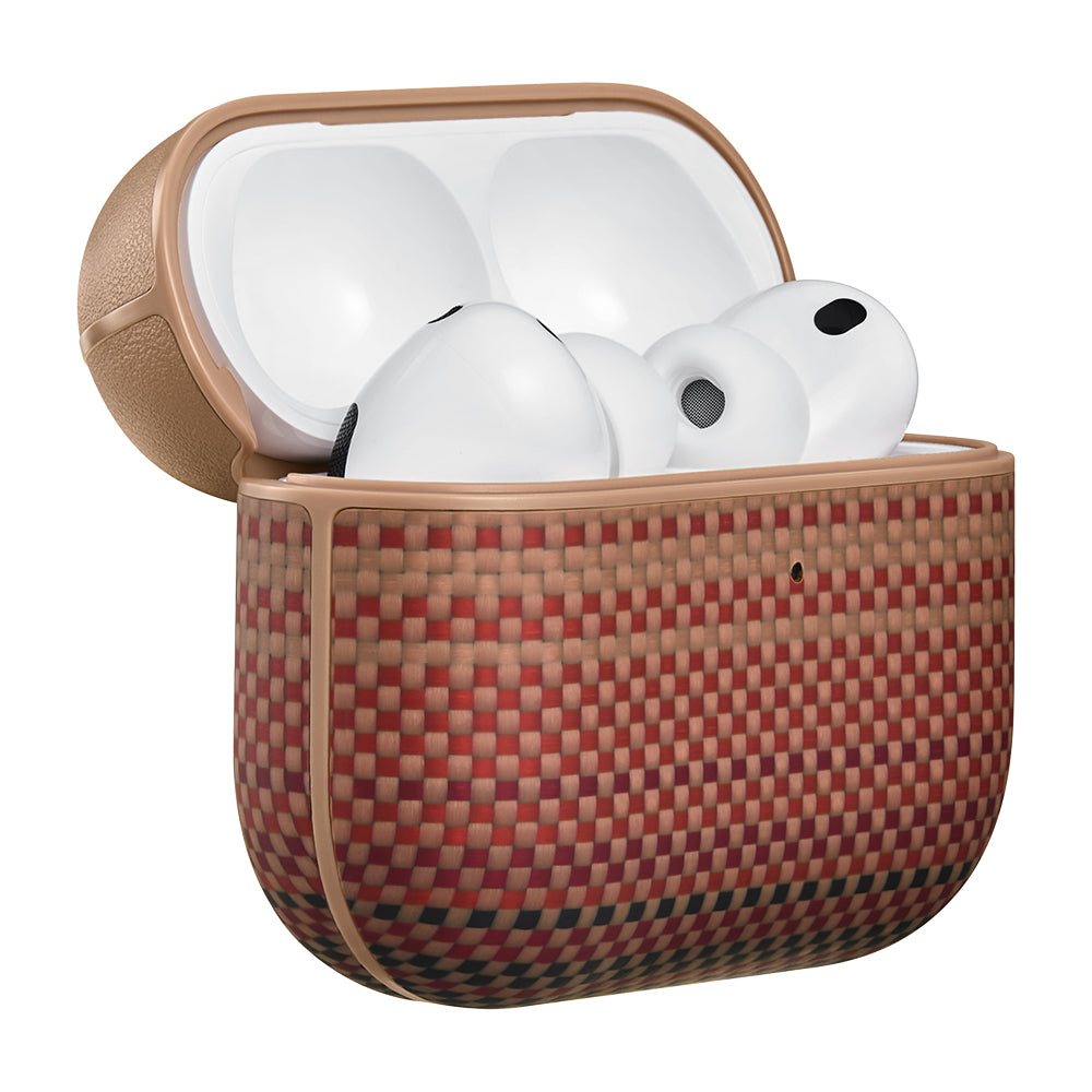 Apple Airpods Pro 3 Kılıf Aramid Fiber Pitaka Tactile Woven Sunset-Moonrise Serisi Kapak Kahverengi