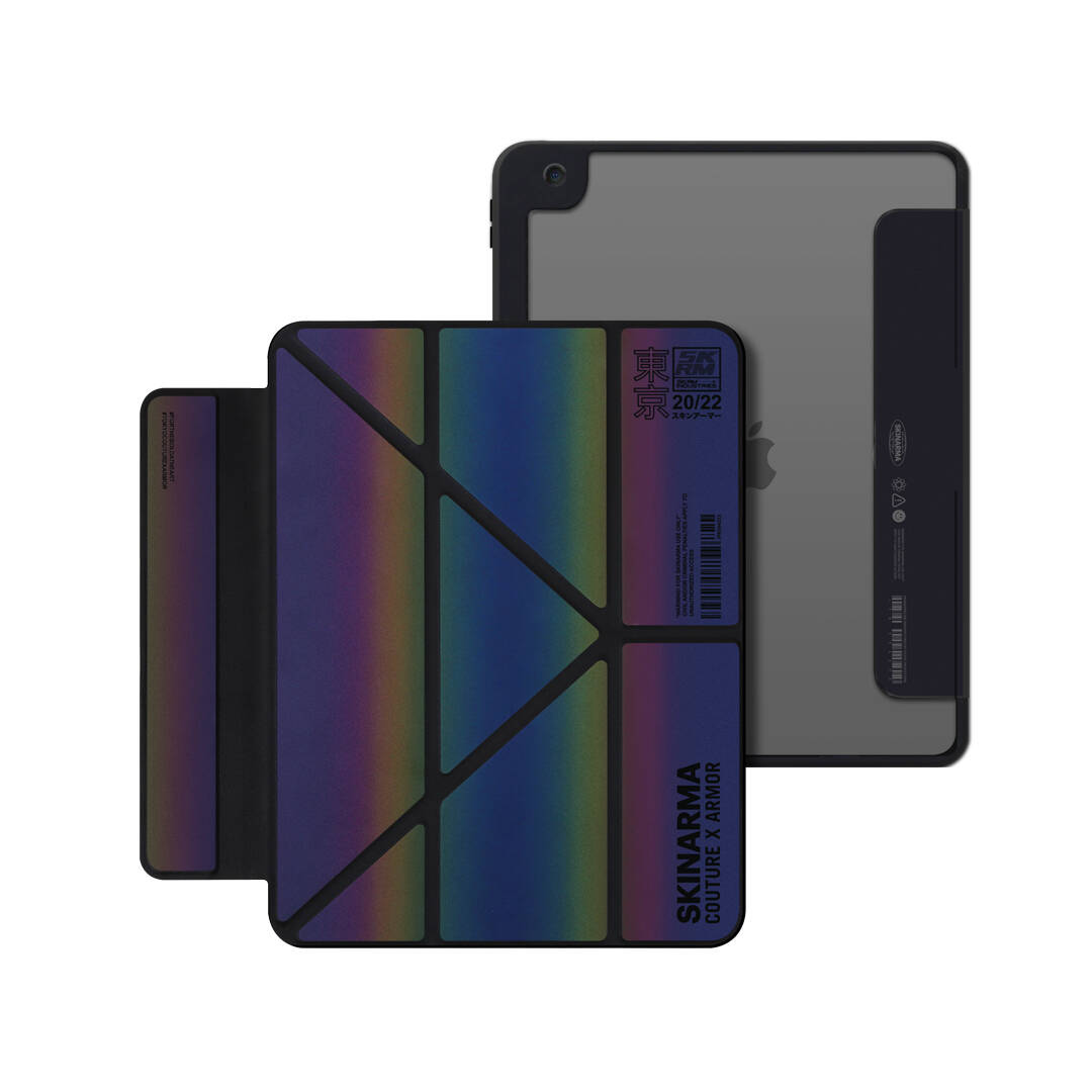 Apple iPad 10.2 2021 (9.Nesil) Kılıf SkinArma Holografik Tasarımlı Standlı Deri Görünümlü Kira Kobai Kapak Colorful