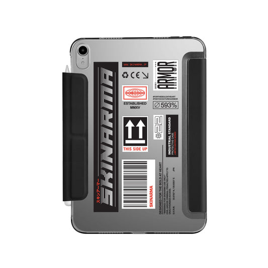 Apple iPad Air 10.9 2022 (5.Nesil) Kılıf SkinArma Sticker Tasarımlı Kalemlikli Arkası Şeffaf Standlı Magnetik Taito Kılıf Siyah