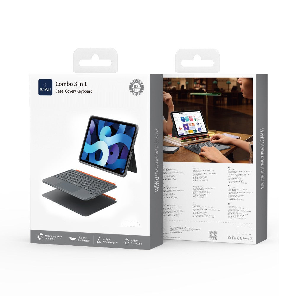 Apple iPad Air 10.9 2022 (5.Nesil) Wiwu MK-005 Combo 3in1 Kalem Bölmeli Klavyeli Standlı Kılıf