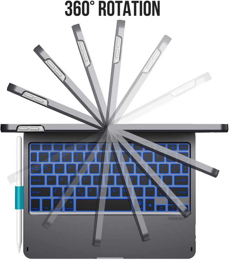 Apple iPad Pro 11 2020 (2.Nesil) Wiwu Waltz Rotating Keyboard Kablosuz Dönebilen Klavye Siyah