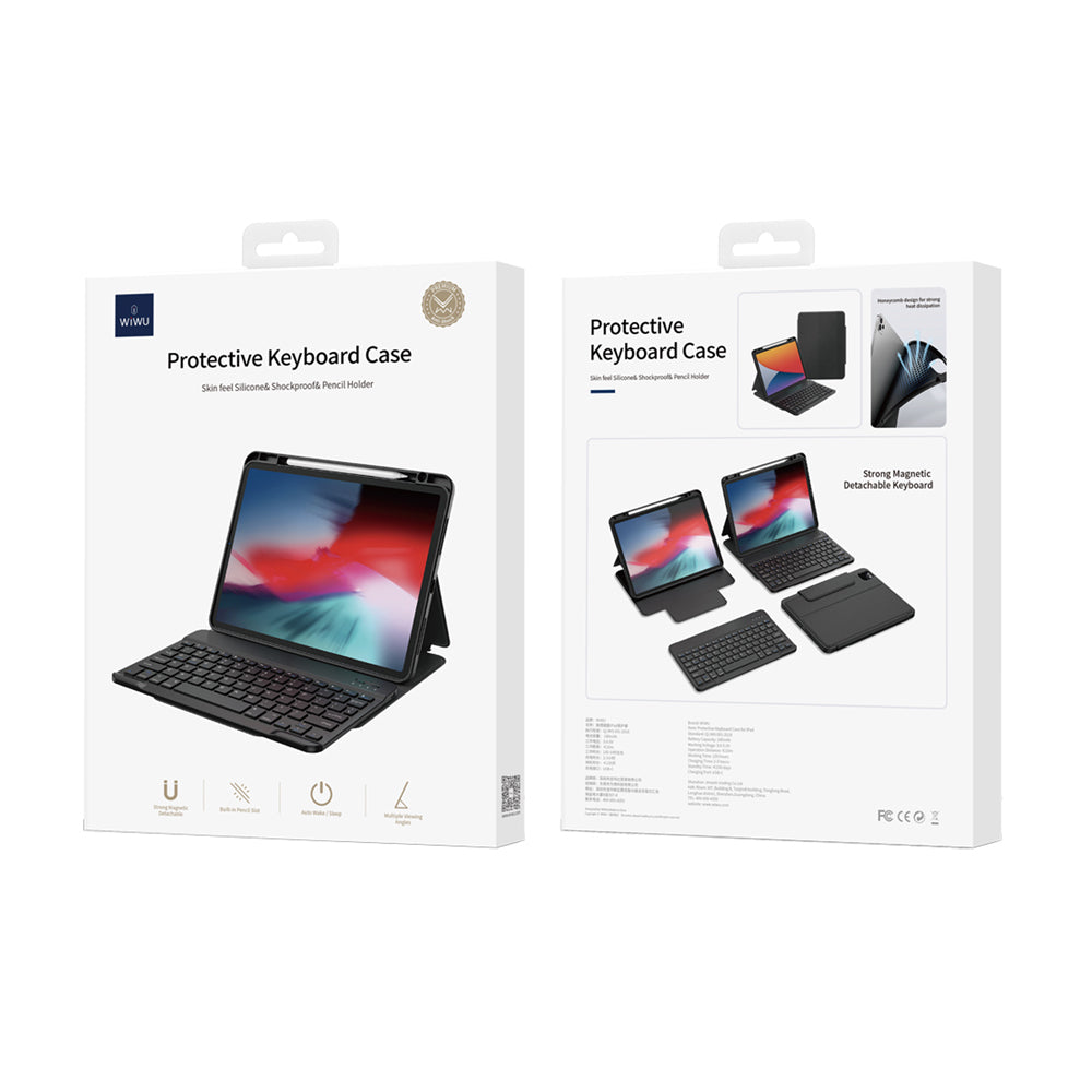 Apple iPad Pro 12.9 2021 (5.Nesil) Wiwu Protective Gizli Kalem Bölmeli Klavyeli Kılıf Siyah