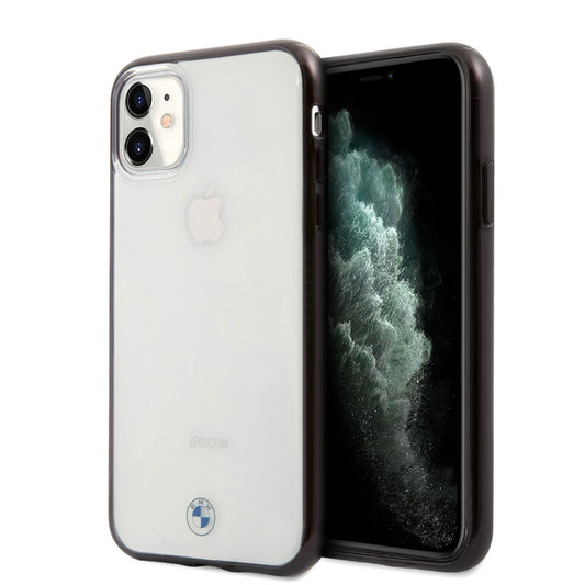 Apple iPhone 11 Kılıf BMW Transparan Elektroplatin Kenar Kaplama Dizayn Kapak Şeffaf-Siyah