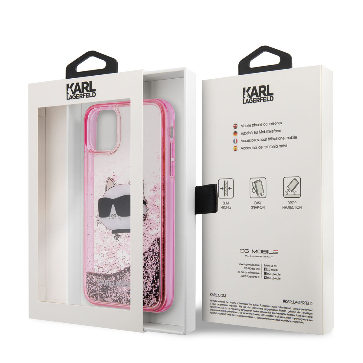 Apple iPhone 11 Kılıf Karl Lagerfeld Sıvılı Simli Choupette Head Dizayn Kapak Pembe
