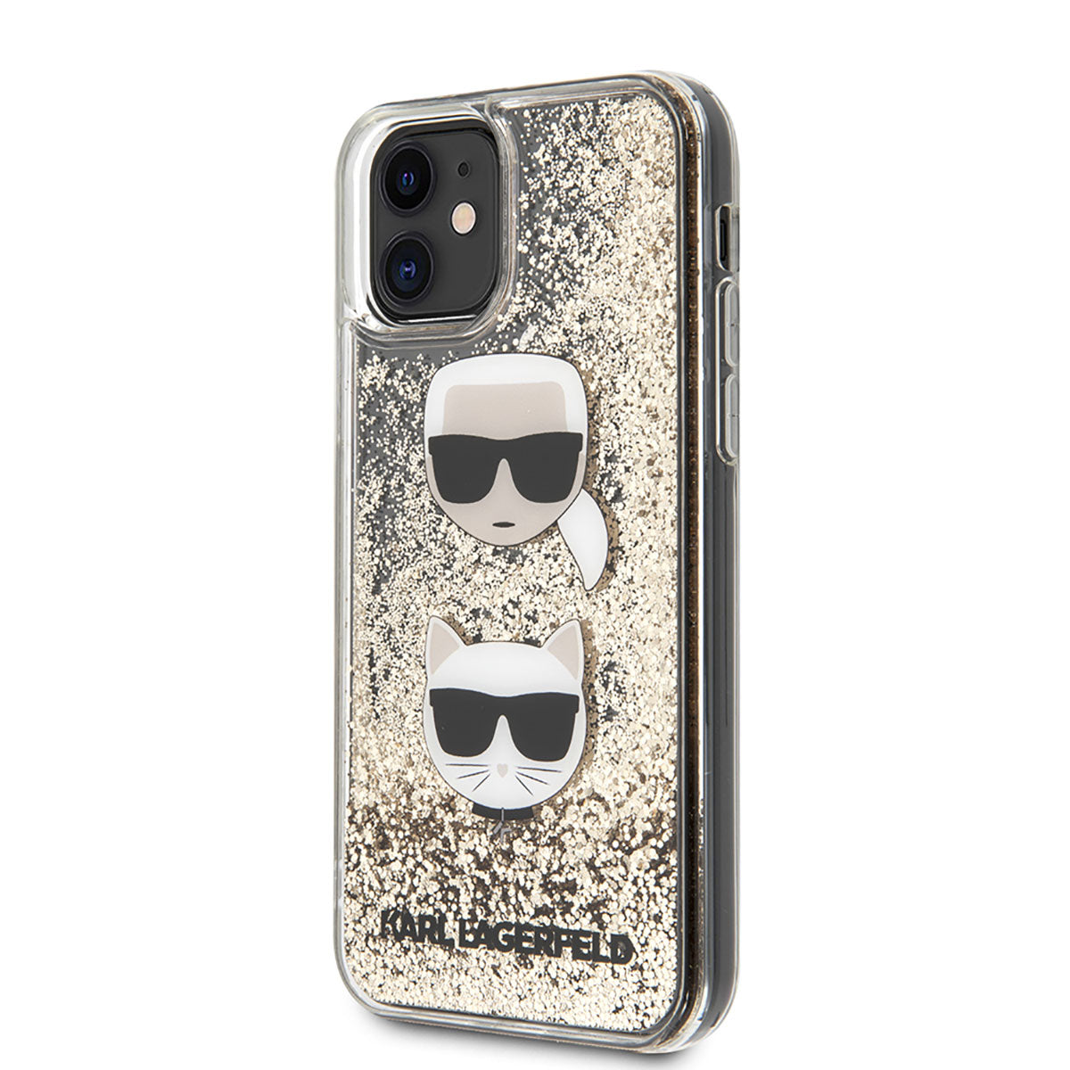 Apple iPhone 11 Kılıf Karl Lagerfeld Sıvılı Simli K&C Head Dizayn Kapak Gold