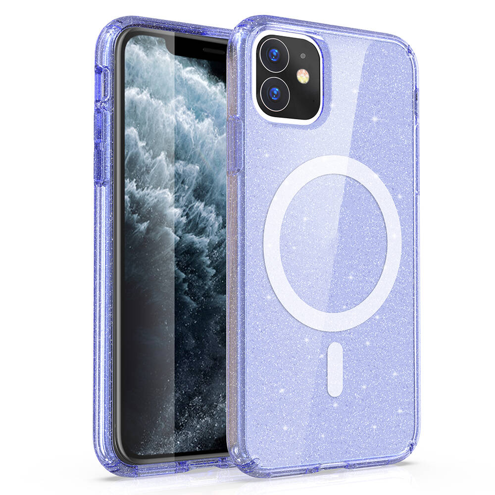 Apple iPhone 11 Kılıf M-safe Şarj Özellikli Parlayan Simli Saydam Renkli Zore Allstar Kapak