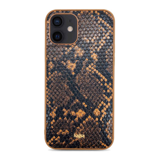 Apple iPhone 12 Kılıf Kajsa Glamorous Serisi Snake Pattern Kapak Mavi