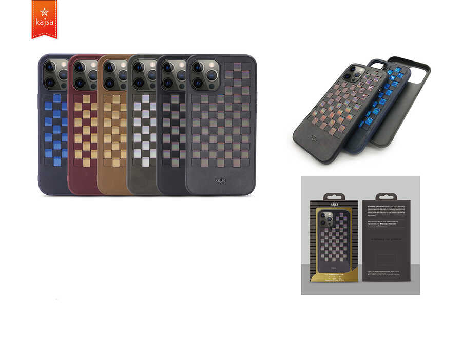 Apple iPhone 12 Kılıf Kajsa Preppie Serisi Spotlight Woven Kapak Mavi