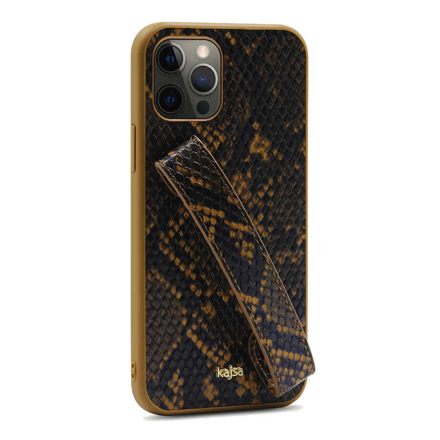 Apple iPhone 12 Pro Kılıf Kajsa Glamorous Serisi Snake Handstrap Kapak
