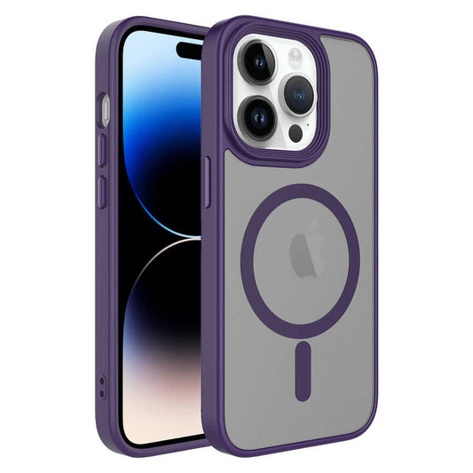 Apple iPhone 12 Pro Kılıf Mat Arka Yüzey Wireless Şarj Özellikli Zore Flet M-safe Kapak Derin Mor