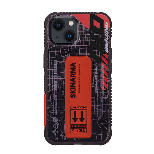 Apple iPhone 13 Kılıf Skinarma Şeffaf Desenli Standlı Ryoiki Kapak Siyah-Kırmızı