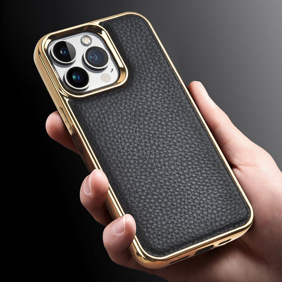 Apple iPhone 13 Mini Kılıf Wiwu Genuine Leather Gold Calfskin Orjinal Deri Kapak Mavi