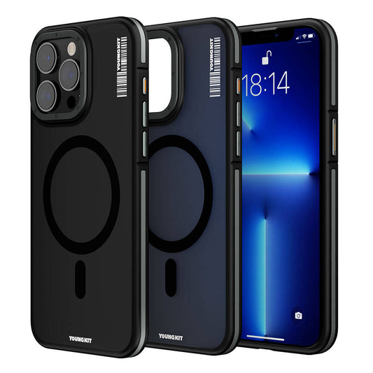 Apple iPhone 13 Pro Max Kılıf M-safe Şarj Özellikli Youngkit Rock Sand Serisi Kapak Gri