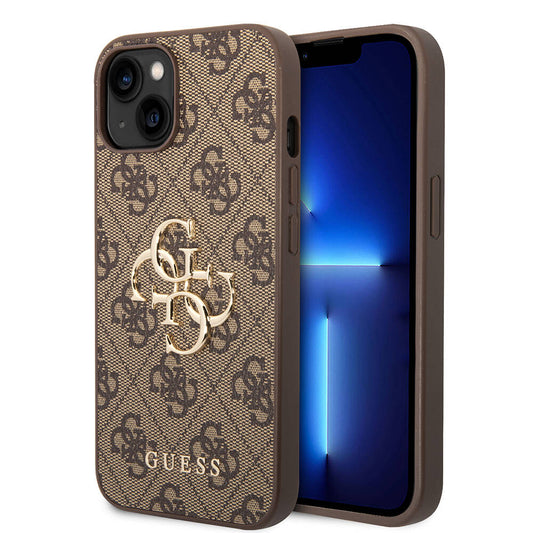 Apple iPhone 14 Kılıf Guess PU Deri Büyük Metal Logo Dizaynlı Kapak Pembe