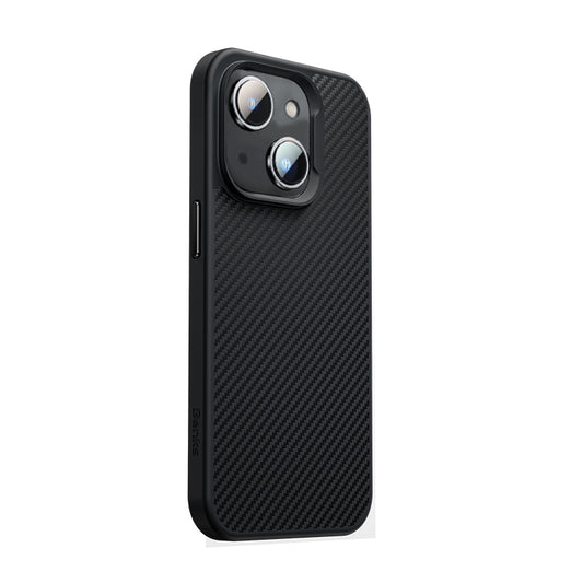 Apple iPhone 14 Kılıf Karbon Fiber M-safe Şarj Özellikli Benks 600D Hybrid Kevlar Kapak Siyah