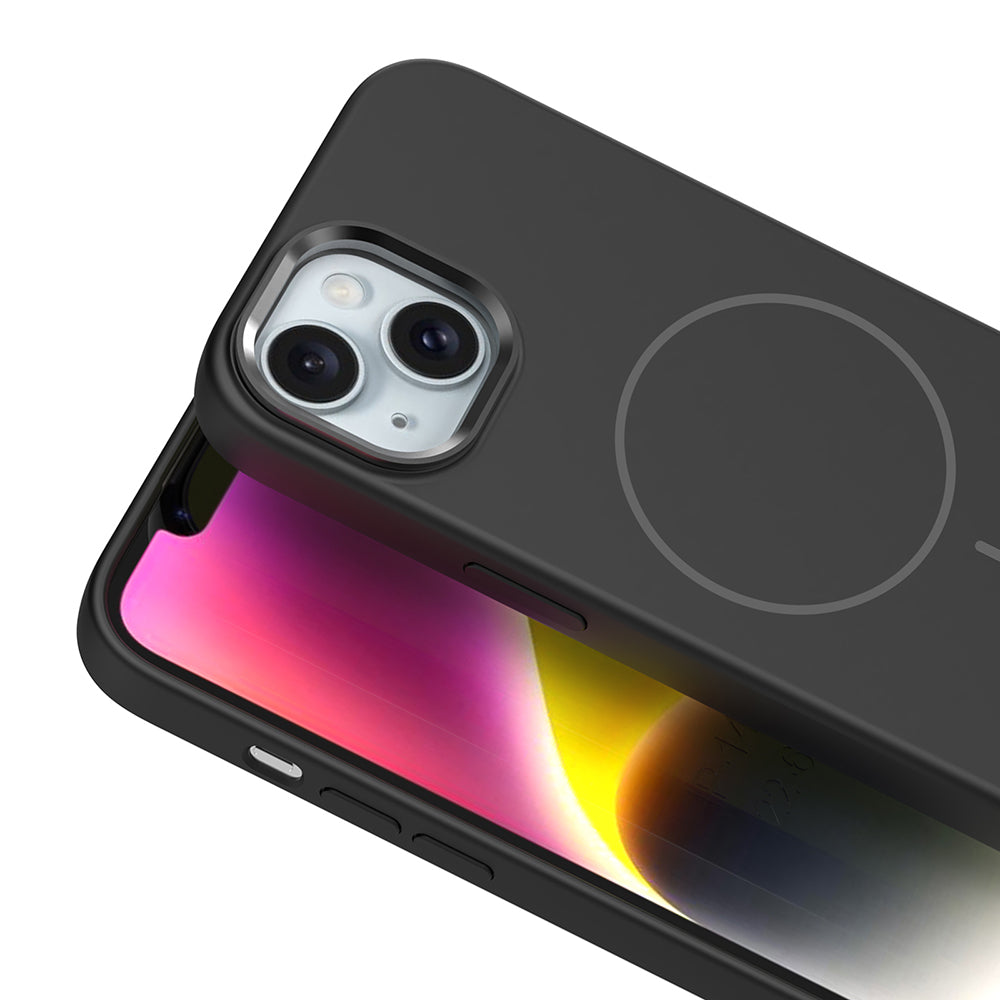 Apple iPhone 14 Kılıf M-Safe Şarj Özellikli Metal Kamera Çerçeveli Zore Edi Silikon Kapak Açık Mavi