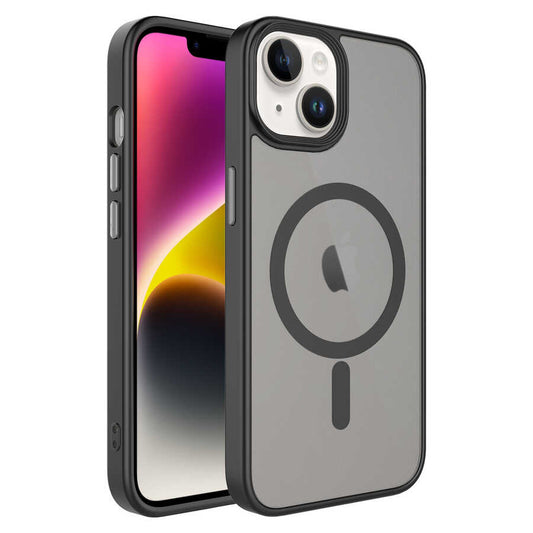 Apple iPhone 14 Kılıf Mat Arka Yüzey Wireless Şarj Özellikli Zore Flet M-safe Kapak Mavi