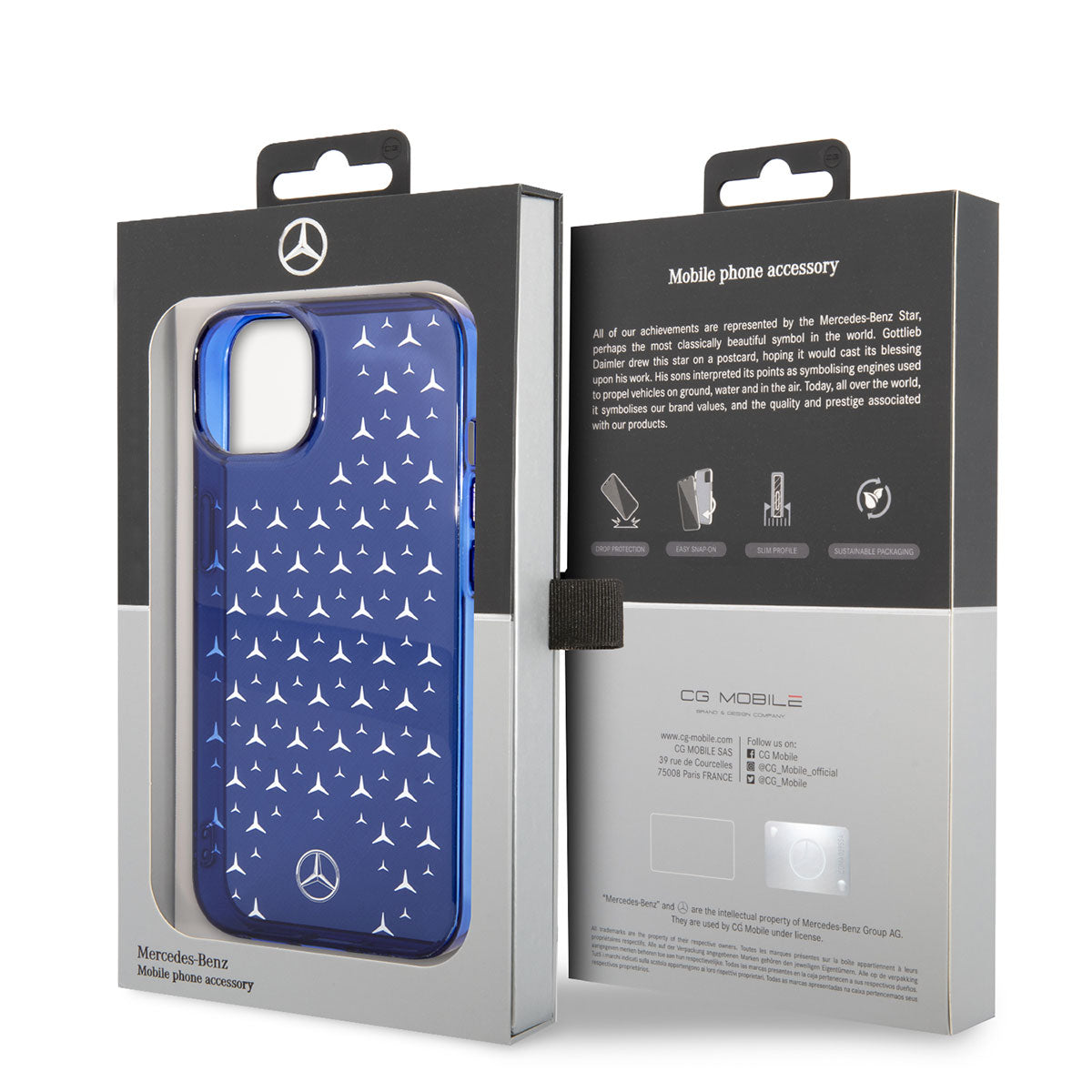Apple iPhone 14 Kılıf Mercedes Benz Transparan Yıldızlı Dizayn Kapak Mavi