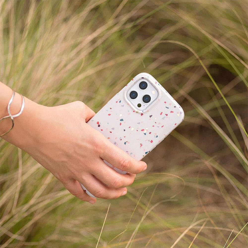 Apple iPhone 14 Kılıf Mozaik Desenli Coehl Terrazzo Kapak Pembe