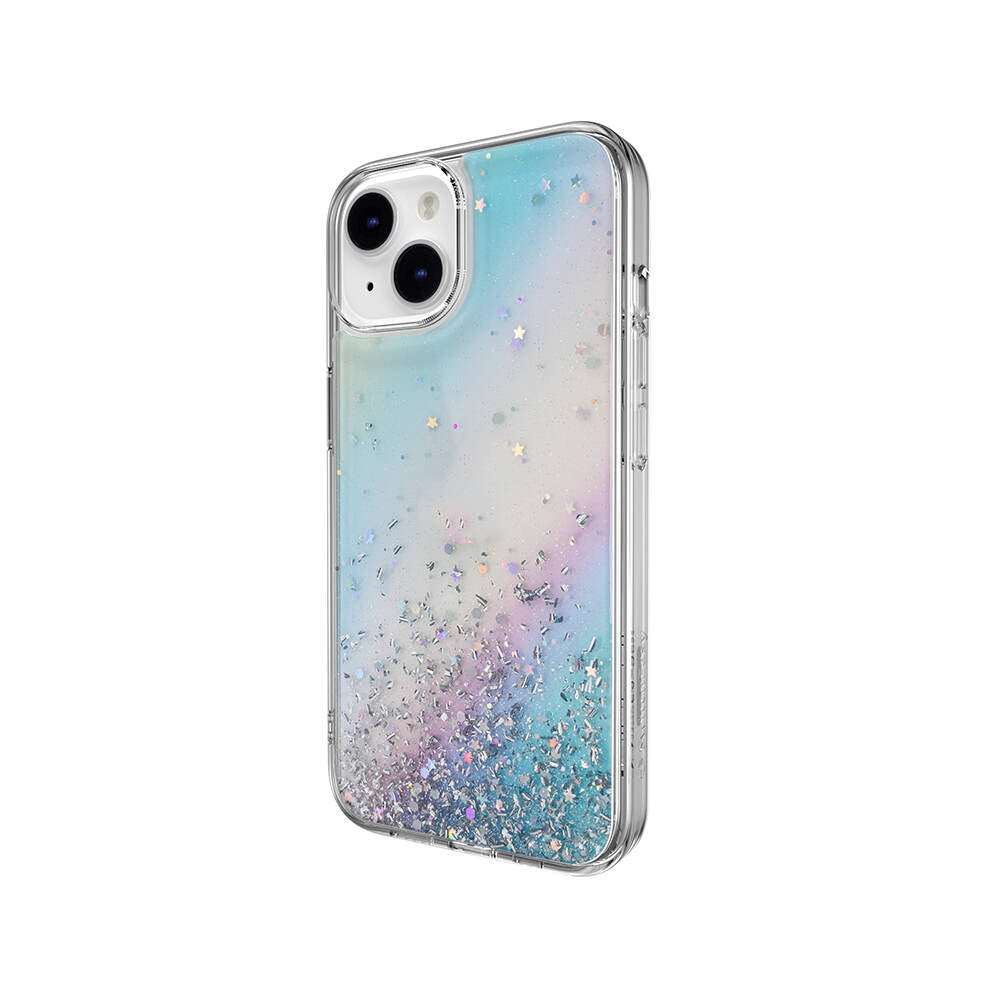 Apple iPhone 14 Kılıf Parlayan Simli Şeffaf Lisanslı Switcheasy Starfield Kapak Colorful