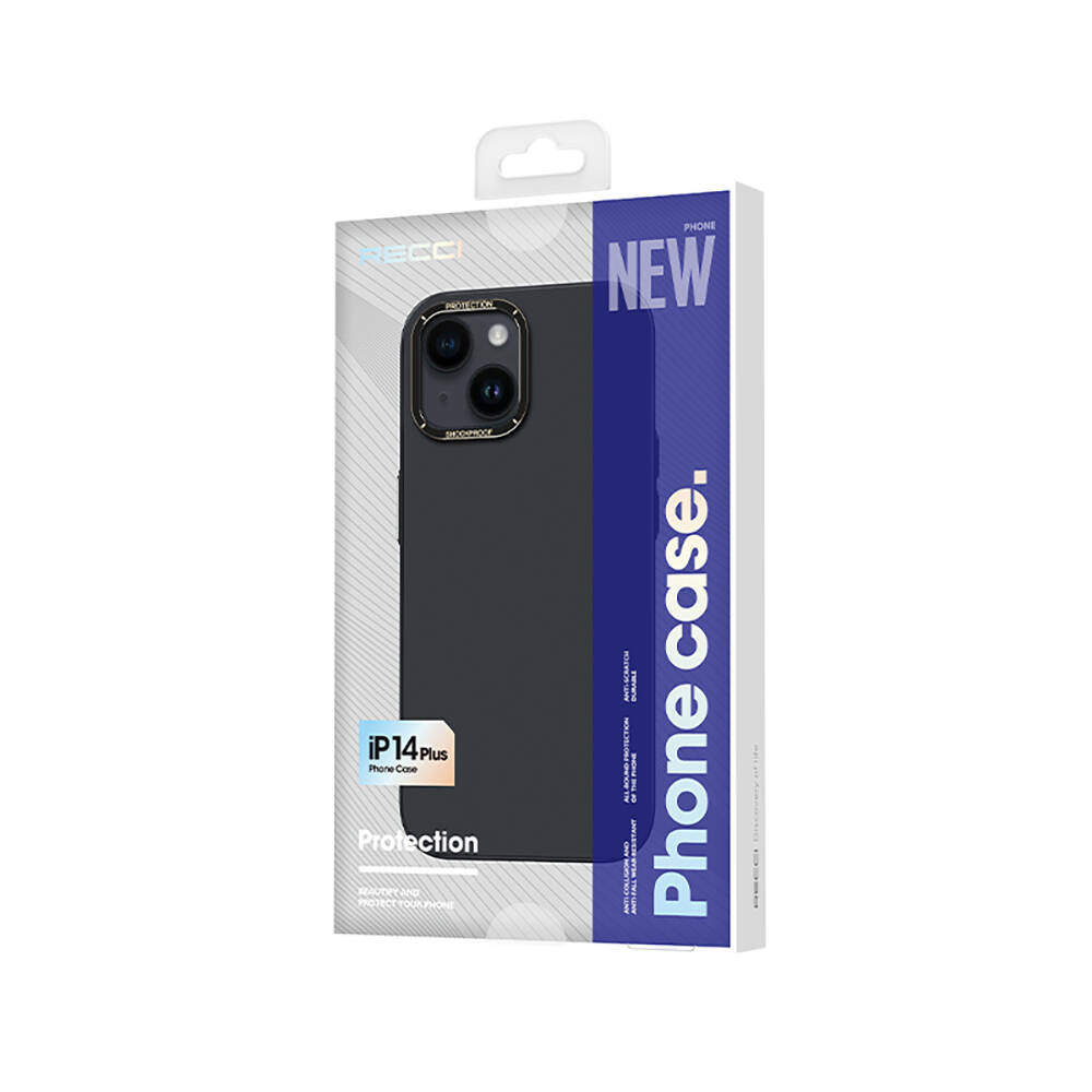 Apple iPhone 14 Plus Kılıf Metal Kamera Çerçeveli Recci Glaze Serisi Kapak Siyah