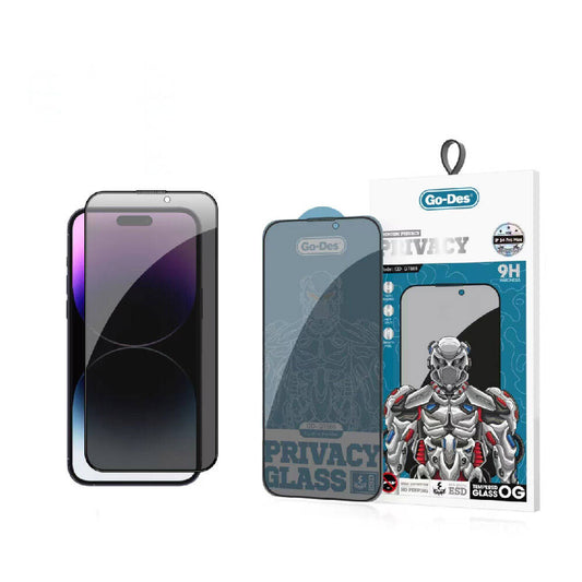 Apple iPhone 14 Pro Go Des 9D Full Cover Privacy Temperli Cam Ekran Koruyucu Siyah