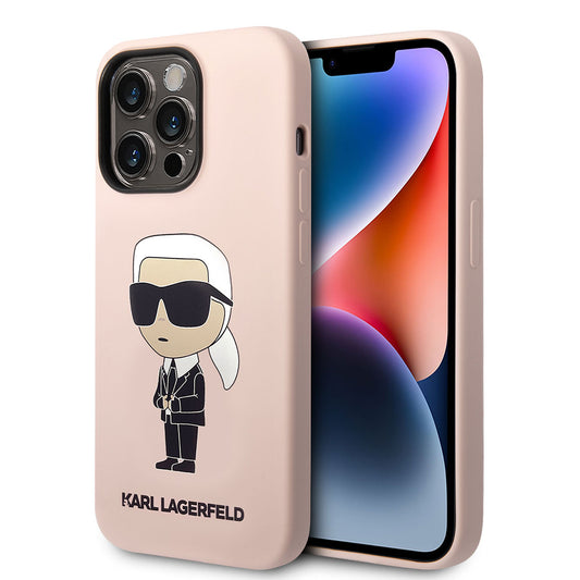 Apple iPhone 14 Pro Kılıf Karl Lagerfeld Silikon Karl Dizayn Kapak Pembe