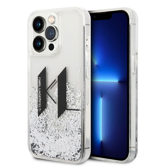 Apple iPhone 14 Pro Kılıf Karl Lagerfeld Sıvılı Simli Dizayn Kapak Gümüş