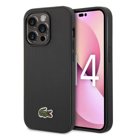Apple iPhone 14 Pro Kılıf Lacoste Orjinal Lisanslı PU Pike Desenli Arka Yüzey İkonik Timsah Dokuma Logolu Kapak Yeşil