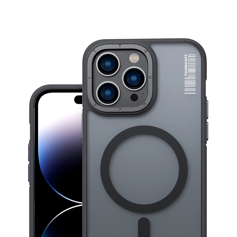 Apple iPhone 14 Pro Kılıf M-safe Şarj Özellikli Youngkit Rock Sand Serisi Kapak Siyah