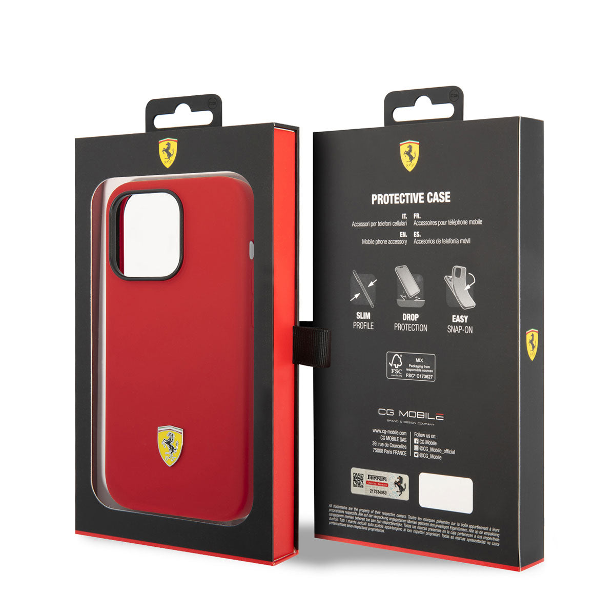 Apple iPhone 14 Pro Max Kılıf Ferrari M-safe Şarj Özellikli Silikon Metal Logo Dizayn Kapak Kırmızı