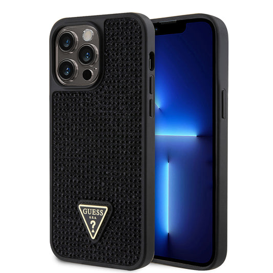 Apple iPhone 14 Pro Max Kılıf Guess Orjinal Lisanslı Taşlı Arka Yüzey Üçgen Logolu Kapak