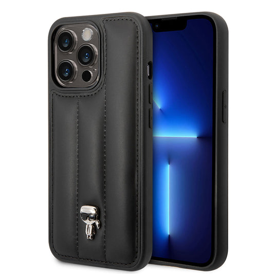 Apple iPhone 14 Pro Max Kılıf Karl Lagerfeld Nylon Puffy Airbag Karl Dizayn Kapak Siyah