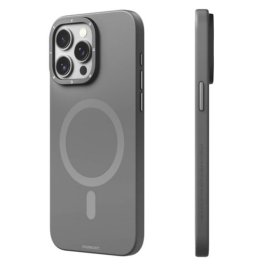 Apple iPhone 14 Pro Max Kılıf M-safe Şarj Özellikli Çizilmeye ve Aşınmaya Dayanıklı Youngkit Velvet Serisi Kapak Gri