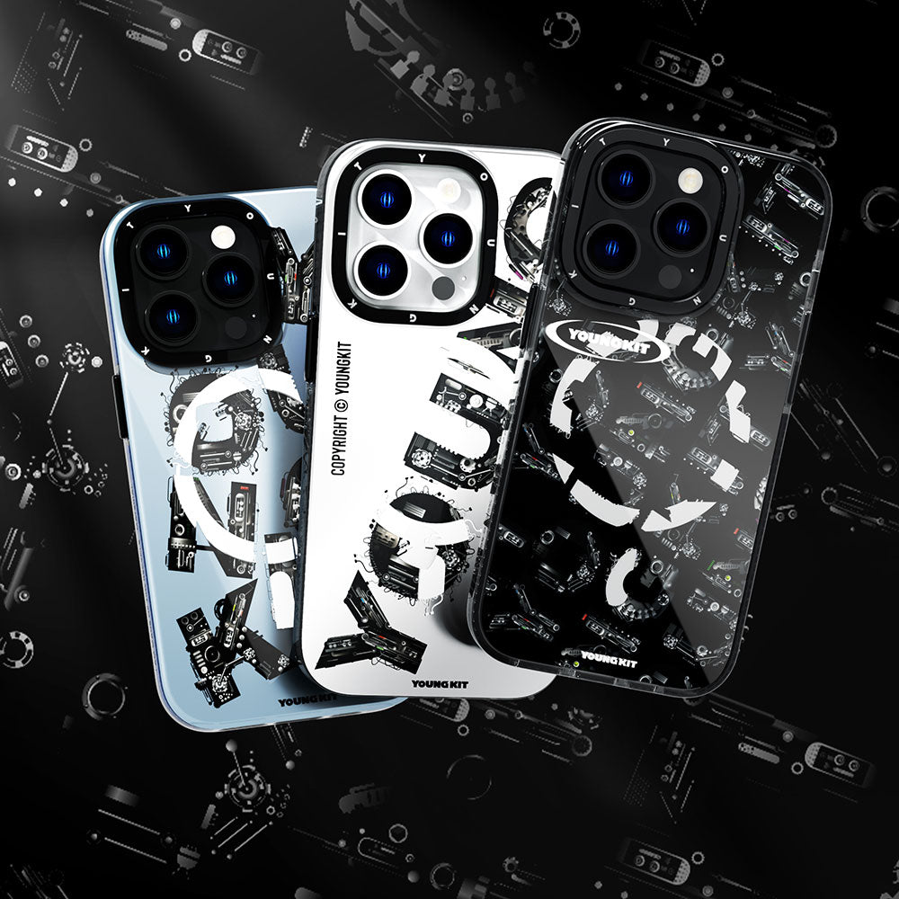 Apple iPhone 14 Pro Max Kılıf M-safe Şarj Özellikli Yazı Temalı YoungKit Mechanic Serisi Kapak Gri