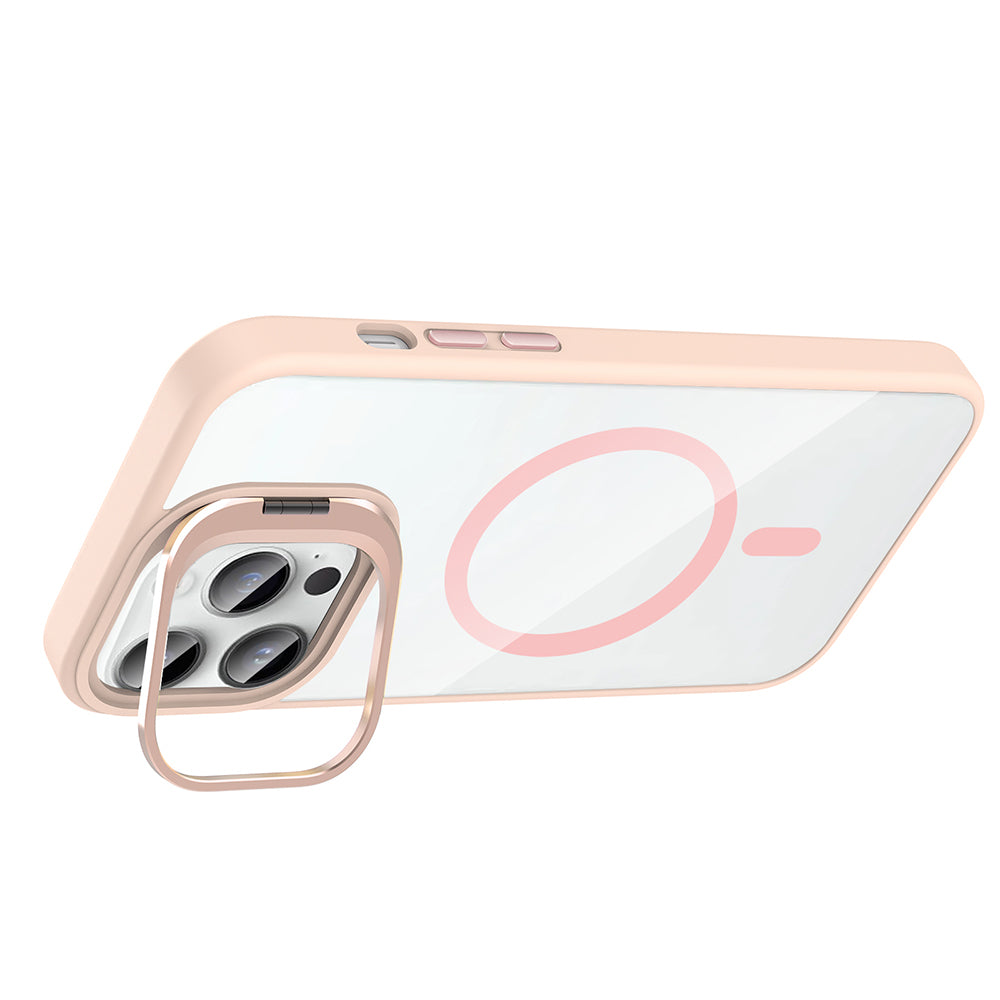 Apple iPhone 14 Pro Max Kılıf Standlı ve Kamera Lens Hediyeli M-Safe Şarj Özellikli Zore Etro Kapak Lacivert