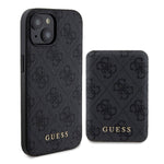 Apple iPhone 15 Kılıf Guess Orjinal Lisanslı M-safe Şarj Özellikli Yazı Logolu 4G Desenli Kapak + Powerbank 5000mAh 2in1 Set Siyah
