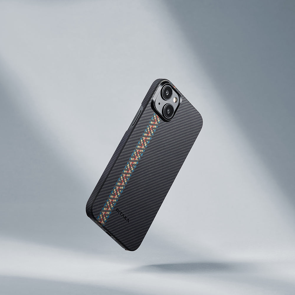 Apple iPhone 15 Kılıf M-safe Şarj Özellikli 600D Aramid Fiber Pitaka Tactile Woven Orchestra Serisi Rhapsody Kapak Siyah