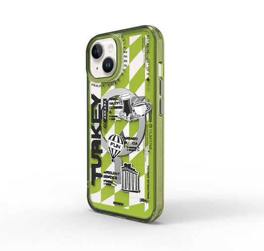 Apple iPhone 15 Kılıf M-safe Şarj Özellikli Desenli Wiwu Turkey A Serisi Kapak Yeşil