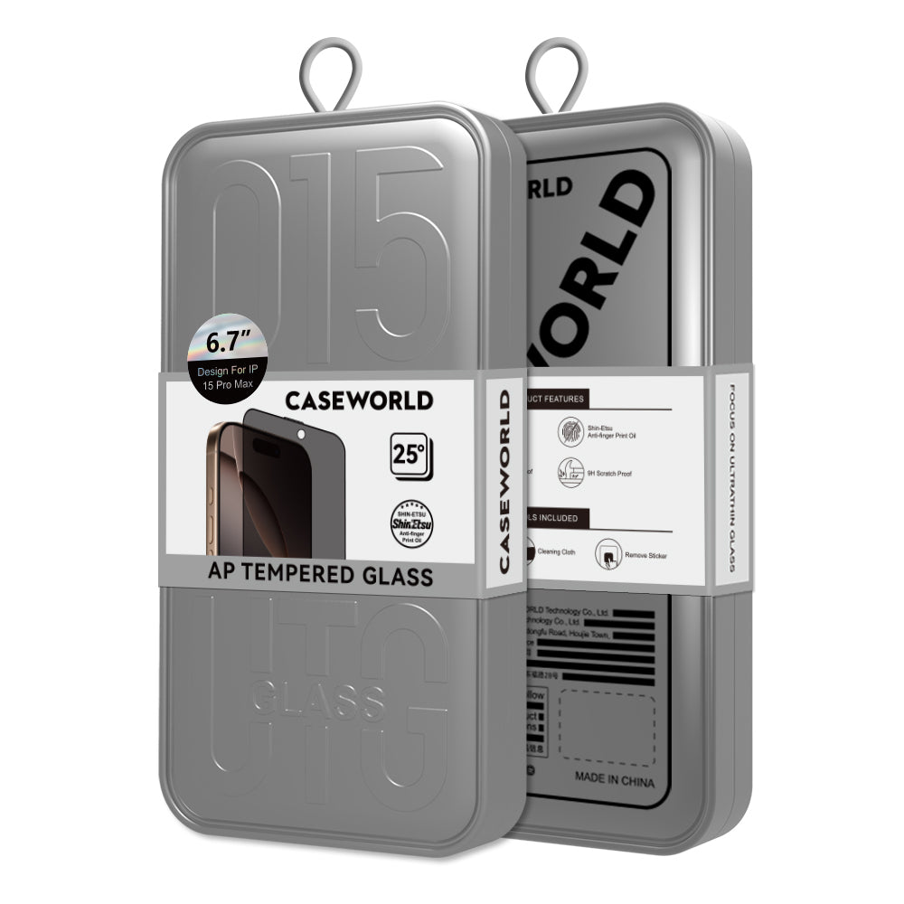 Apple iPhone 15 Plus CaseWorld 0.25mm Privacy 3D Temperli Cam Ekran Koruyucu + Uygulama Aparatlı Siyah