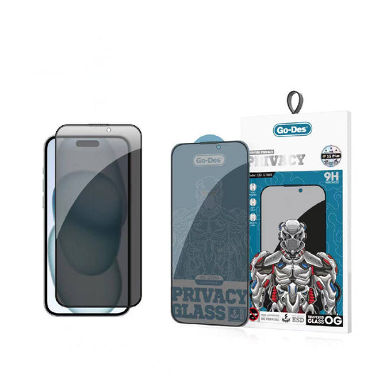 Apple iPhone 15 Plus Go Des 9D Full Cover Privacy Temperli Cam Ekran Koruyucu Siyah