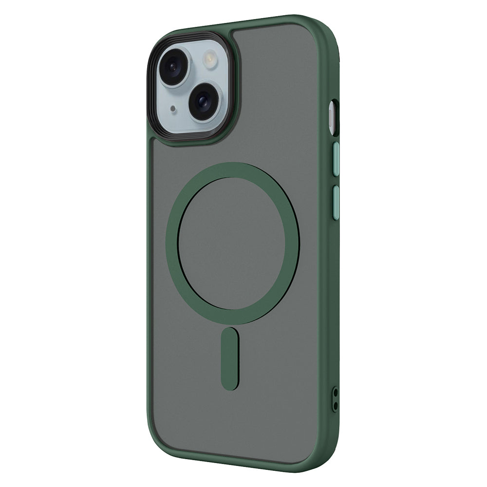 Apple iPhone 15 Plus Kılıf Mat Arka Yüzey Wireless Şarj Özellikli Zore Flet M-safe Kapak Koyu Yeşil