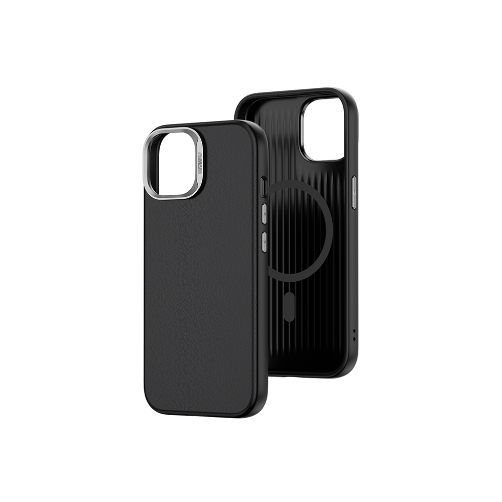 Apple iPhone 15 Plus Kılıf Wiwu SP-019 M-safe Şarj Özellikli Vegan Leather Deri Kapak Yeşil