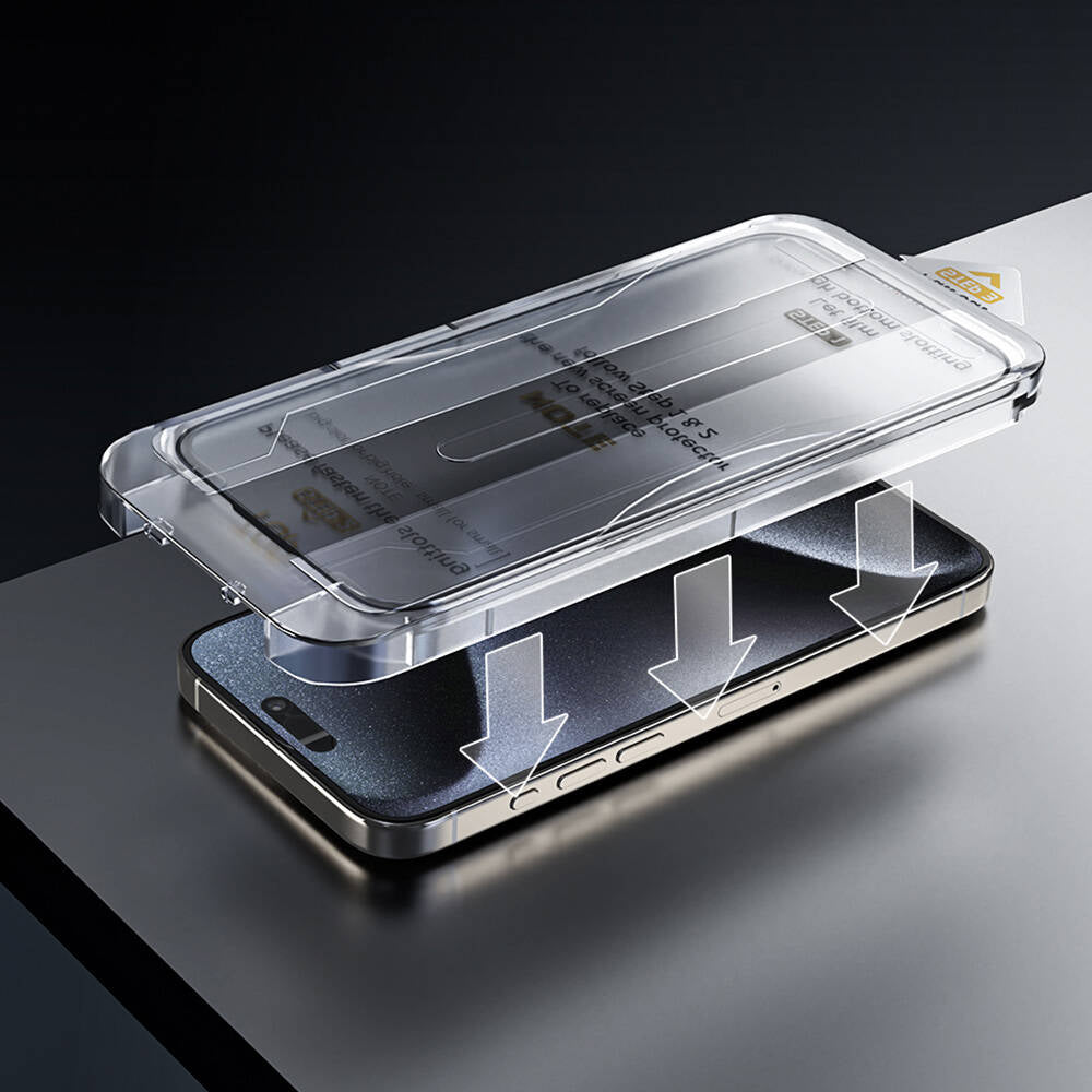 Apple iPhone 15 Plus Wiwu Wi-SQ009 Easy Install iPrivacy 360° Anti-Peep Oleofobik Temperli Cam Ekran Koruyucu + Kolay Uygulama Aparatlı Siyah