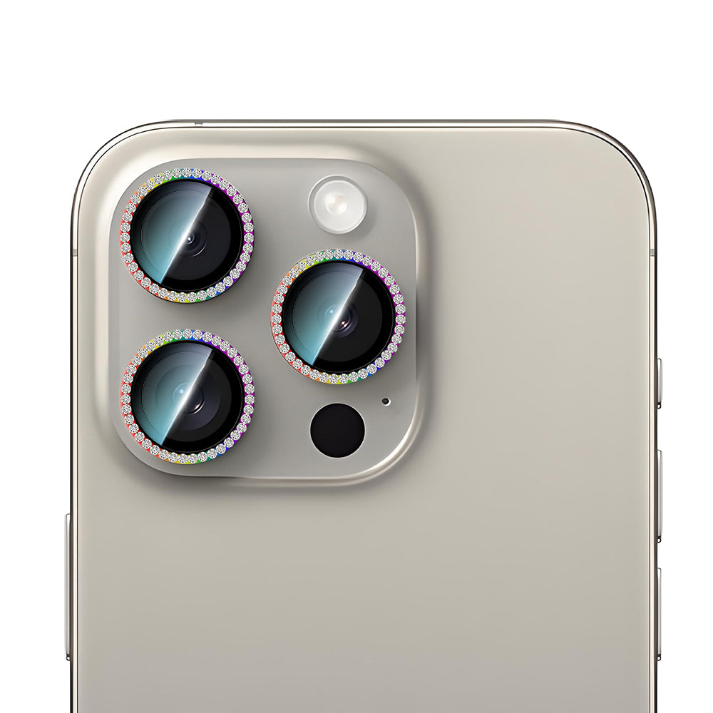Apple iPhone 15 Pro CaseWorld Alloy Sparkling Diamond Serisi Taşlı Lens Koruyucu
