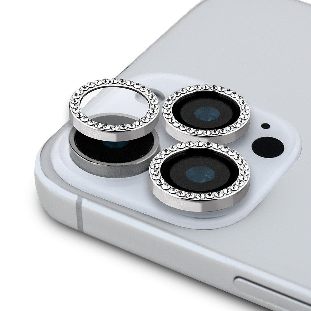 Apple iPhone 15 Pro Guess Orjinal Lisanslı Rhinestone Taşlı Lens Koruyucu