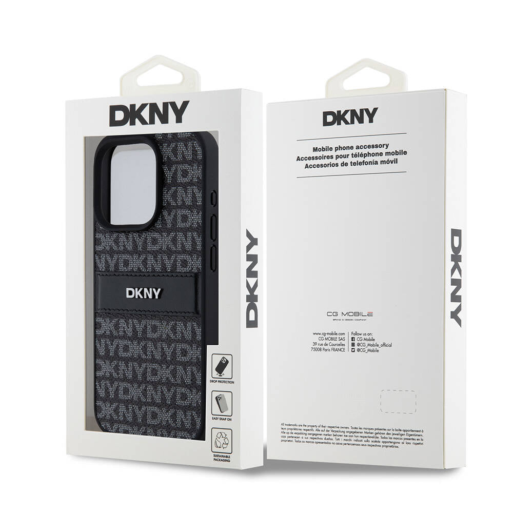 Apple iPhone 15 Pro Kılıf DKNY Orjinal Lisanslı 3D Yazılı Repeat Texture Pattern Kapak Siyah